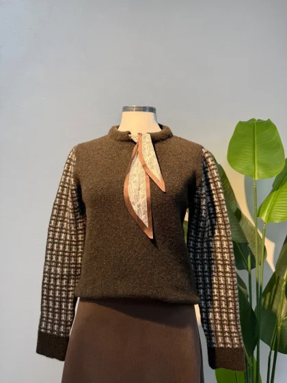 Fular Detay Yumoş Kazak Kahverengi - Entare Butik