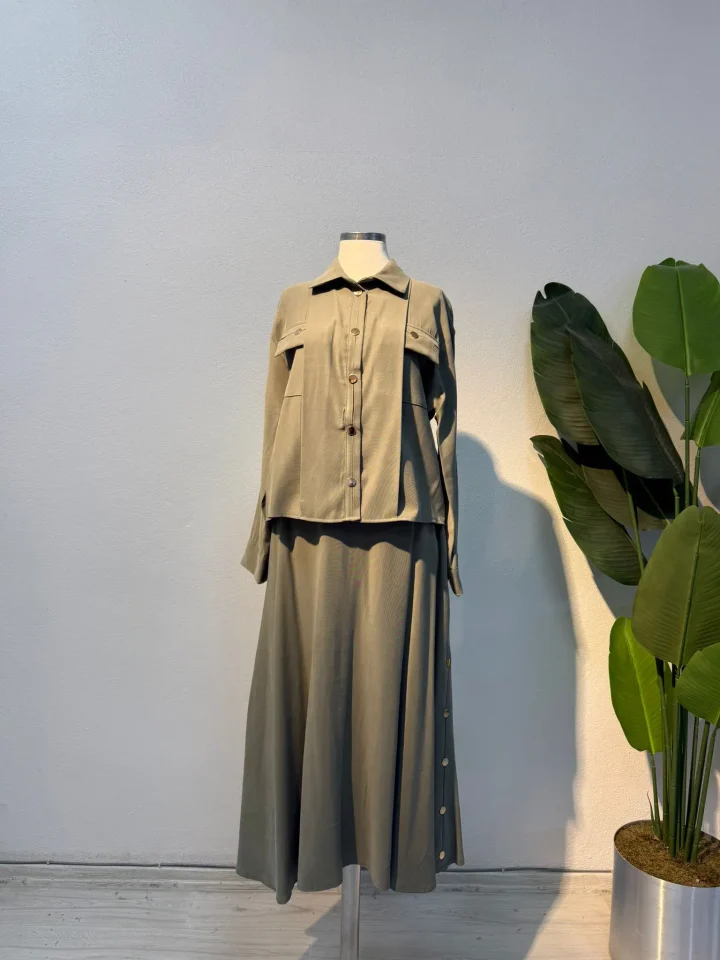 Gold Zımba Detaylı Etekli Takım Yeşil - Entare Butik