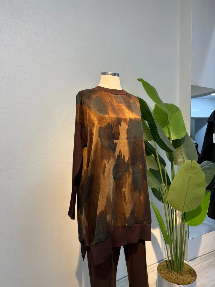 İpek Qupra Tunik Kahverengi - Entare Butik