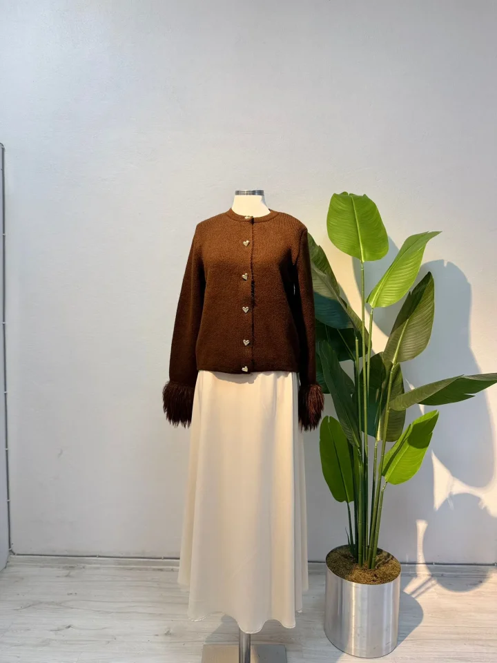 Kol Püskül Detay Hırka Kahve - Entare Butik