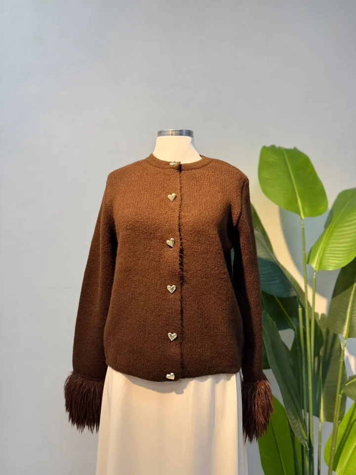 Kol Püskül Detay Hırka Kahve - Entare Butik