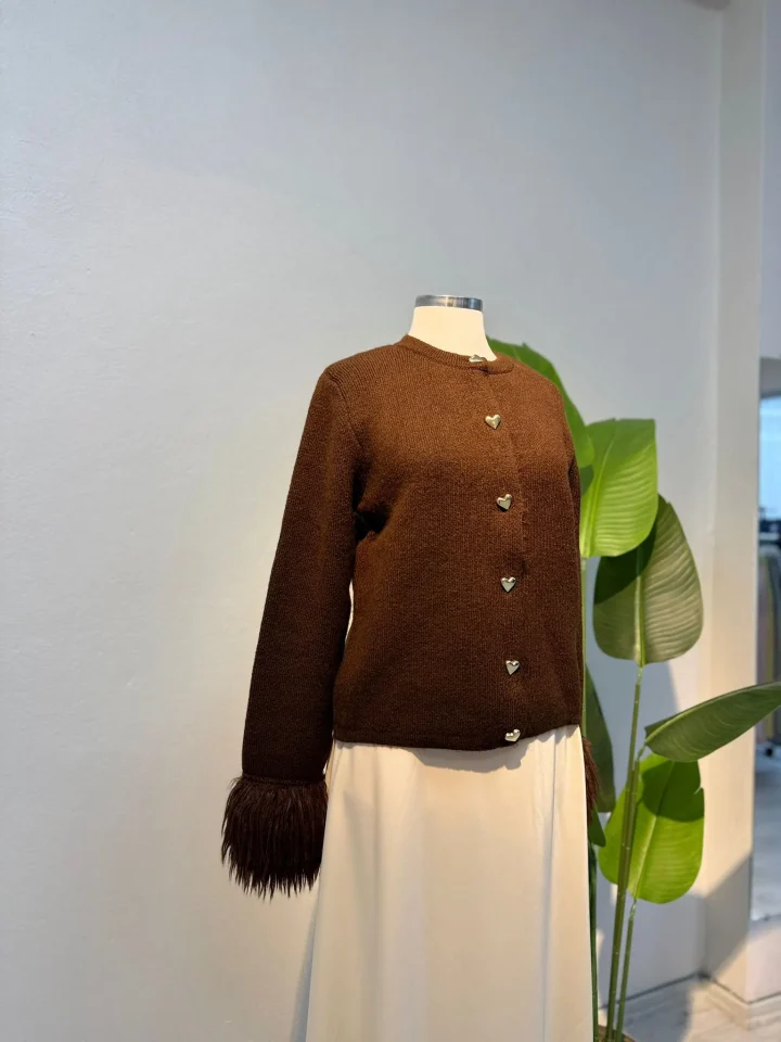 Kol Püskül Detay Hırka Kahve - Entare Butik