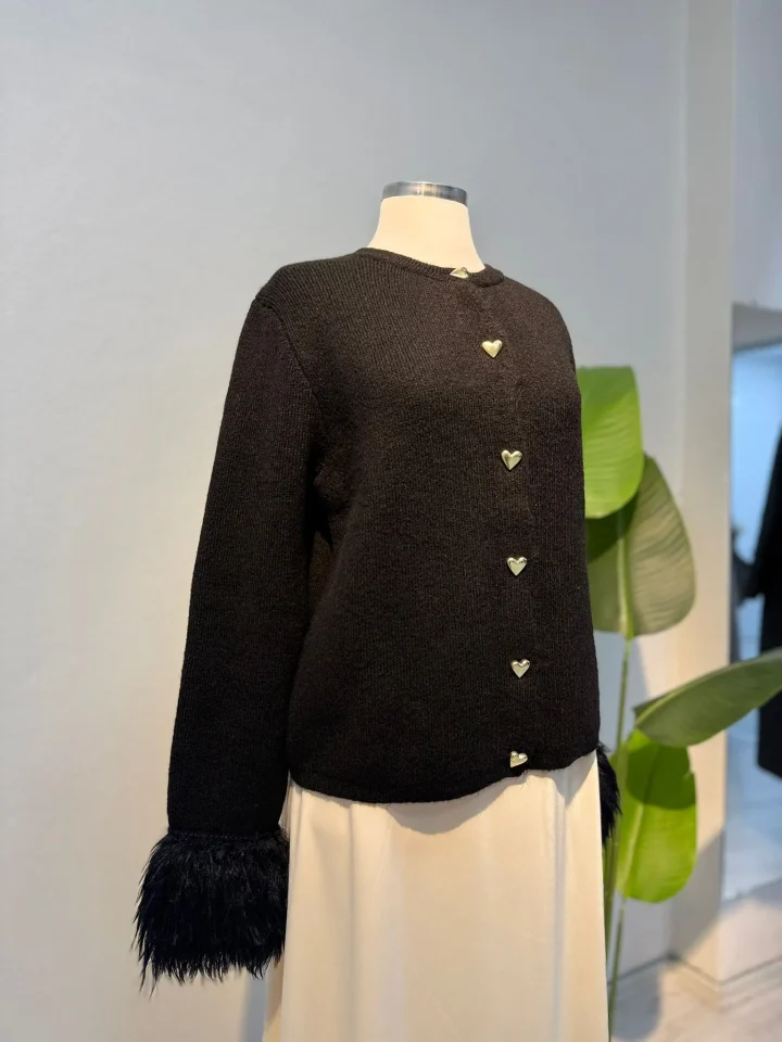 Kol Püskül Detay Hırka Siyah - Entare Butik