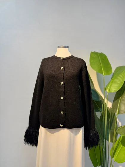 Kol Püskül Detay Hırka Siyah - Entare Butik