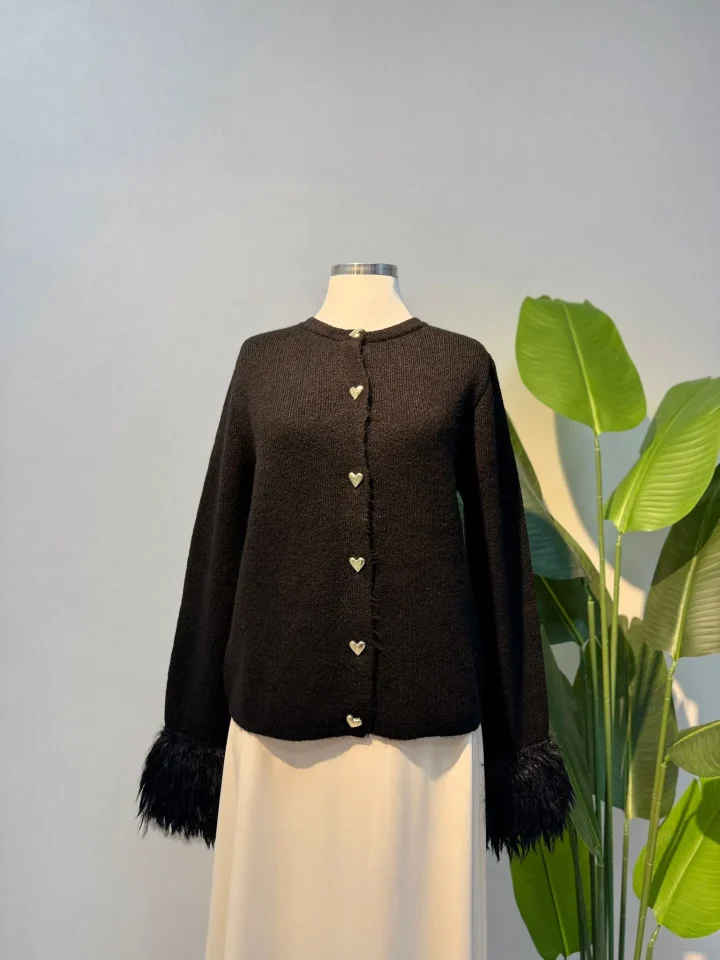 Kol Püskül Detay Hırka Siyah - Entare Butik