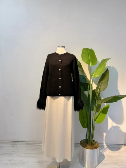 Kol Püskül Detay Hırka Siyah - Entare Butik