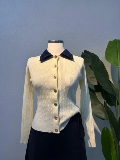 Kot Yaka Detaylı Triko Krem - Entare Butik