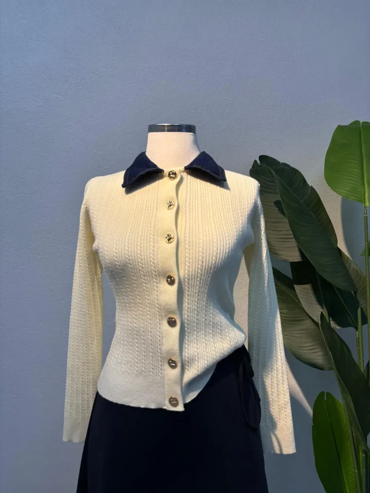 Kot Yaka Detaylı Triko Krem - Entare Butik