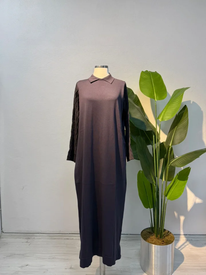 Merserize Kol Detay Elbise Gri - Entare Butik