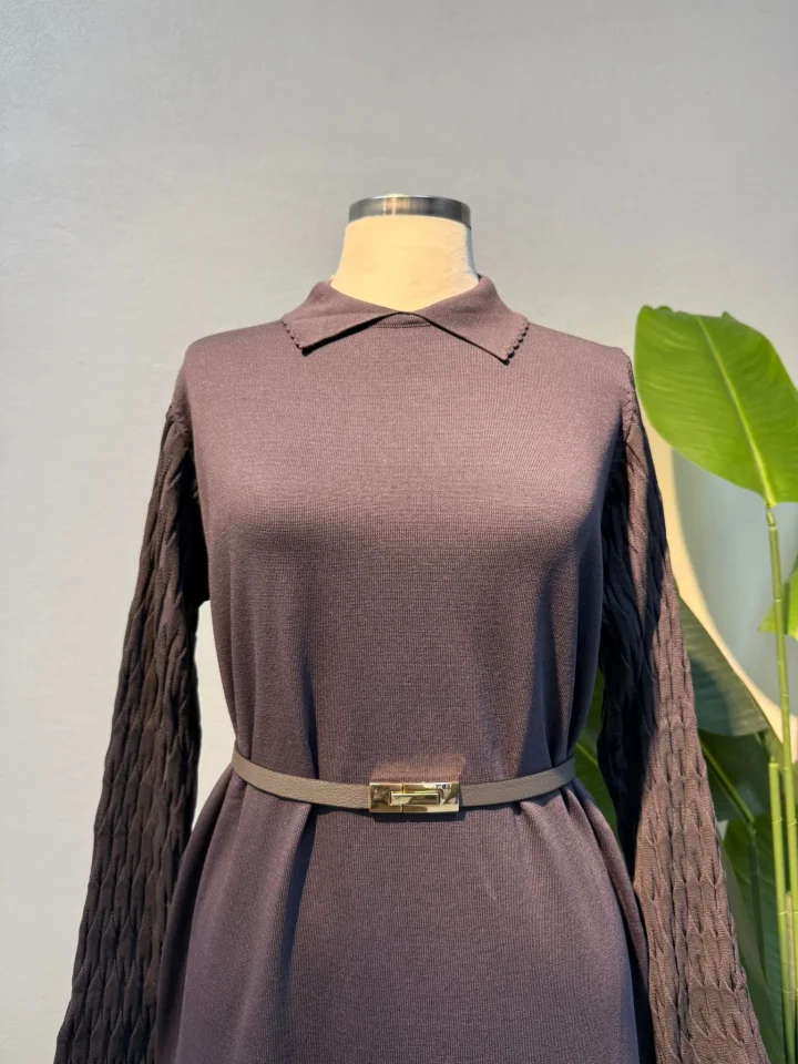 Merserize Kol Detay Elbise Gri - Entare Butik