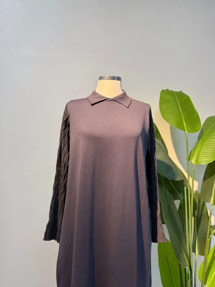 Merserize Kol Detay Elbise Gri - Entare Butik