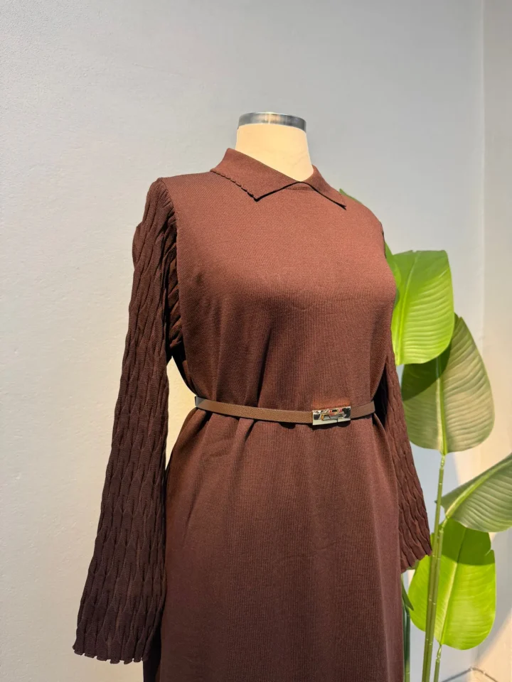 Merserize Kol Detay Elbise Kahve - Entare Butik