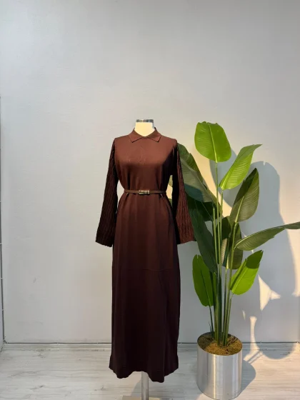 Merserize Kol Detay Elbise Kahve - Entare Butik