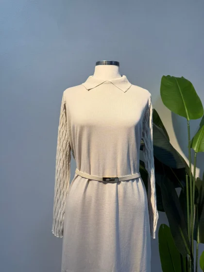 Merserize Kol Detay Elbise Krem - Entare Butik