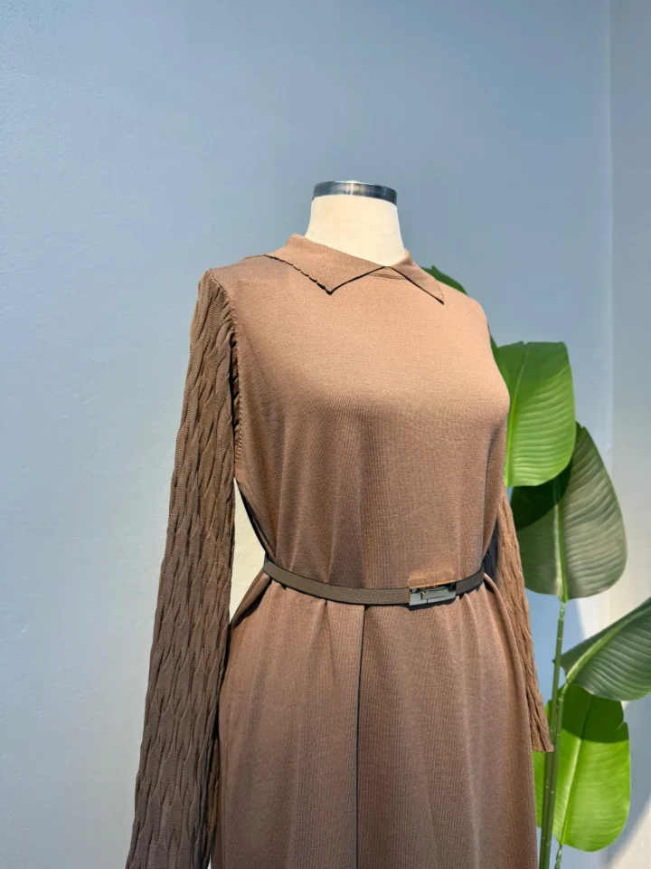 Merserize Kol Detay Elbise Sütlü Kahve - Entare Butik