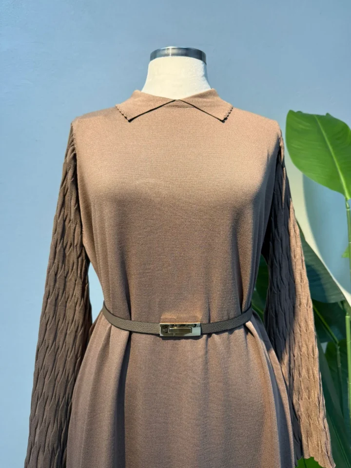 Merserize Kol Detay Elbise Sütlü Kahve - Entare Butik