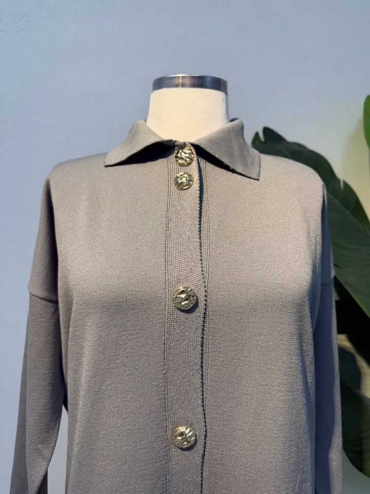 Merserize Tam Boy Hırka Gri - Entare Butik