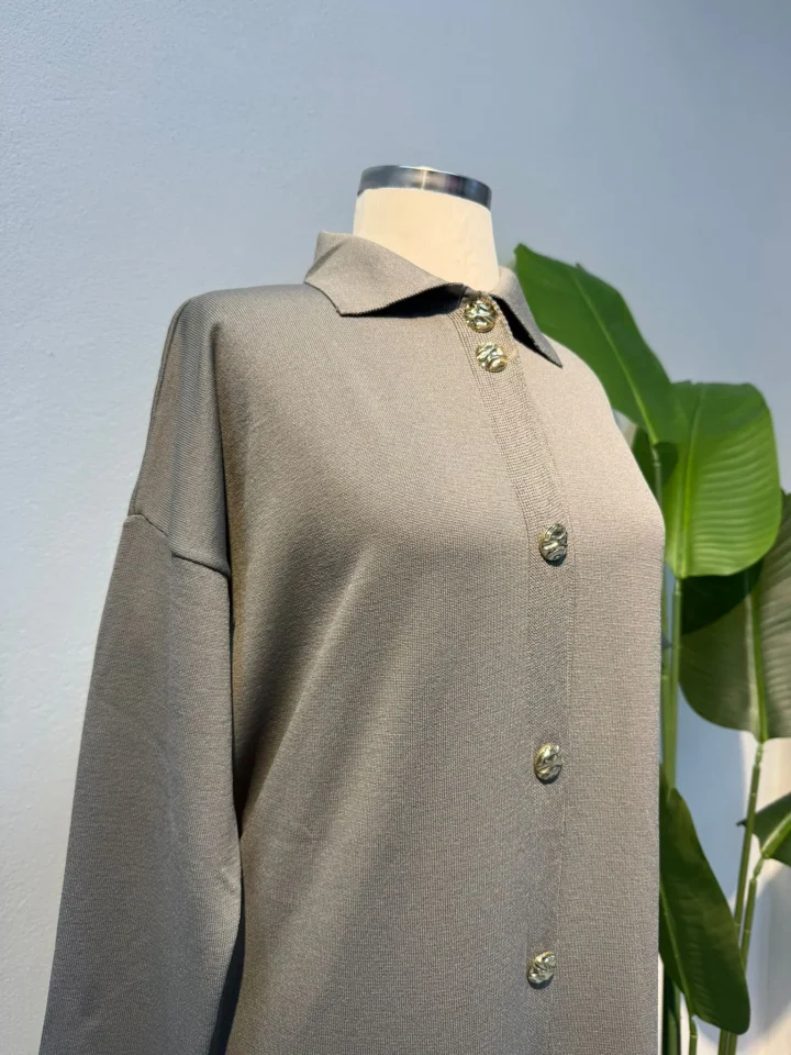 Merserize Tam Boy Hırka Gri - Entare Butik