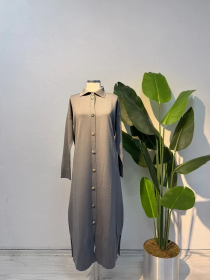 Merserize Tam Boy Hırka Gri - Entare Butik