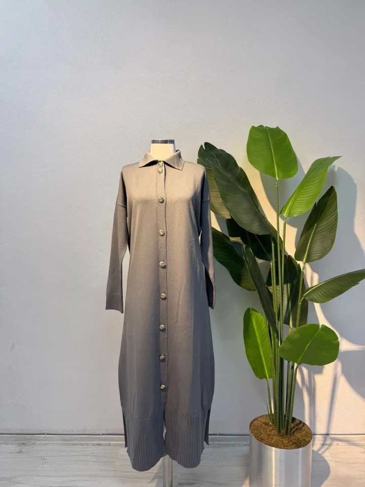 Merserize Tam Boy Hırka Gri - Entare Butik