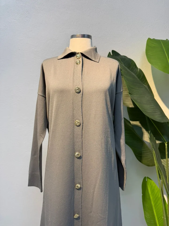 Merserize Tam Boy Hırka Gri - Entare Butik