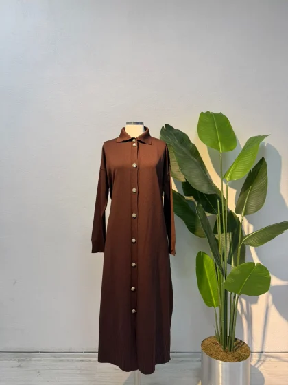 Merserize Tam Boy Hırka Kahverengi - Entare Butik