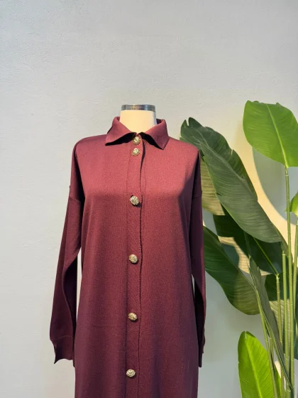 Merserize Tam Boy Hırka Mürdüm - Entare Butik