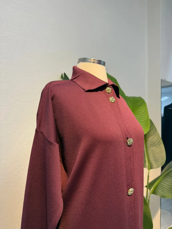 Merserize Tam Boy Hırka Mürdüm - Entare Butik