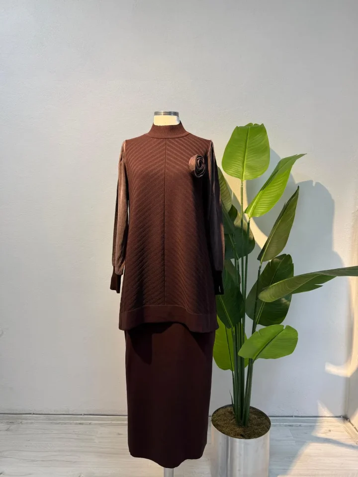 Merserize Tunik Kahve - Entare Butik