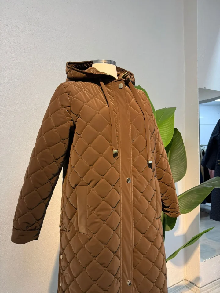 Nova Kumaş Kapitone Mont Kahve - Entare Butik