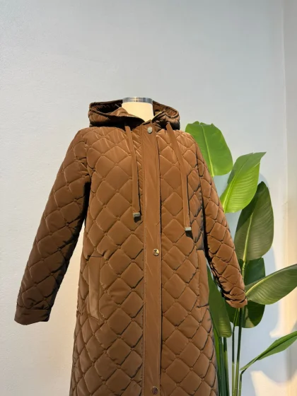 Nova Kumaş Kapitone Mont Kahve - Entare Butik