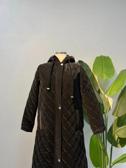 Nova Kumaş Kapitone Mont Siyah - Entare Butik