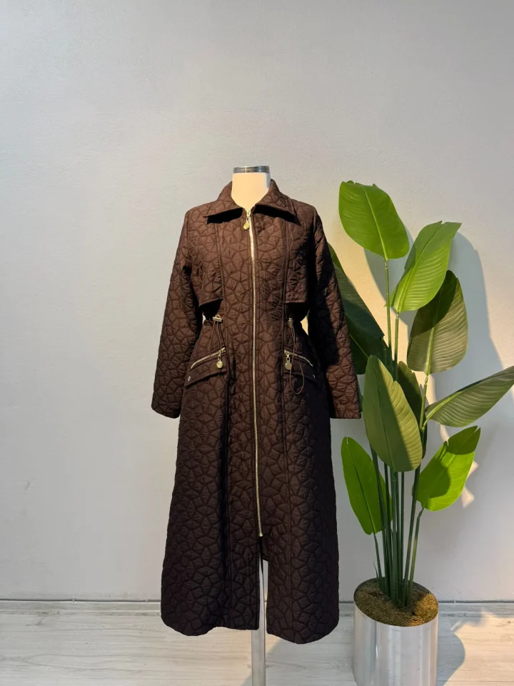 Nova Kumaş Kapitone Mont Siyah - Entare Butik