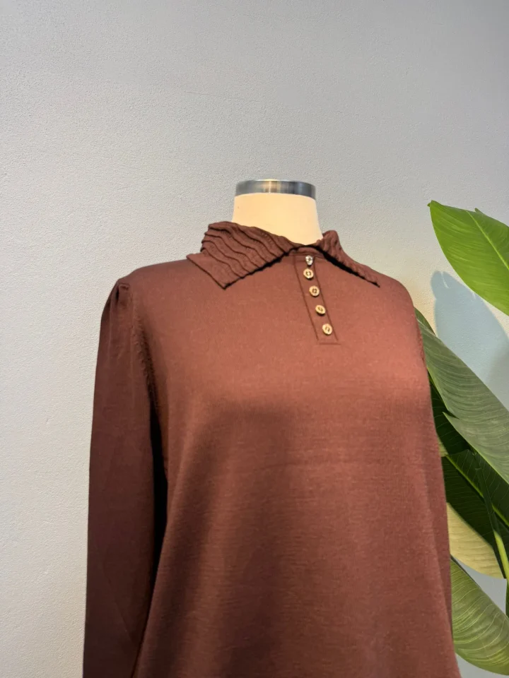 Polo Yaka Düğmeli Merserize Etekli Takım Sütlü Acı Kahve - Entare Butik Polo Yaka Düğmeli Merserize Etekli Takım Sütlü Acı Kahve - Entare Butik