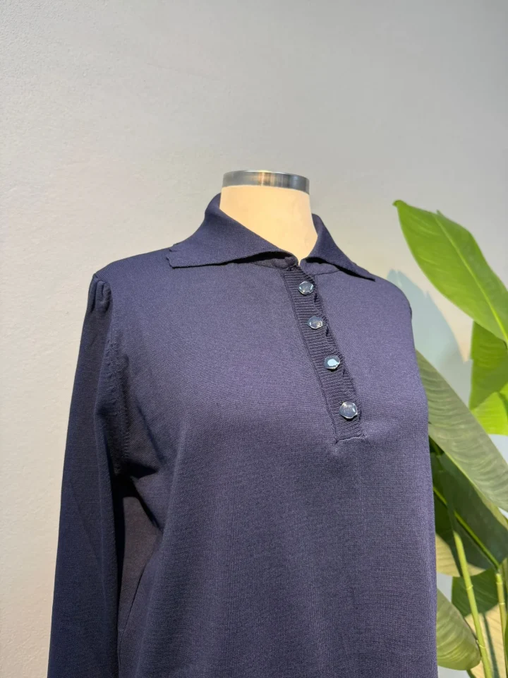 Polo Yaka Düğmeli Merserize Etekli Takım Sütlü Lacivert - Entare Butik