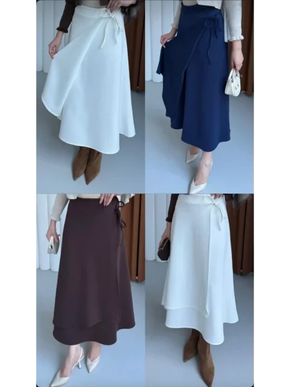 Skuba Bağlamalı Etek Siyah Kahve Krem Beyaz Lacivert - Entare Butik