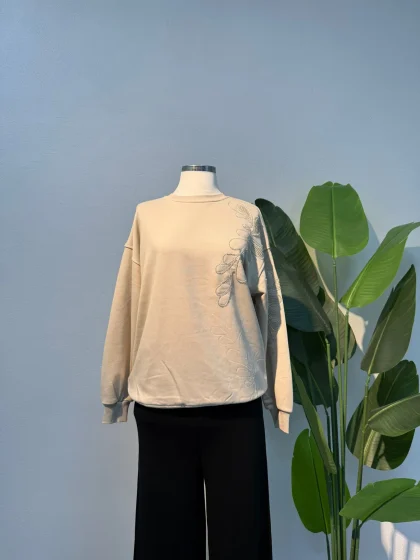 Taş Detaylı Sweat Krem - Entare Butik
