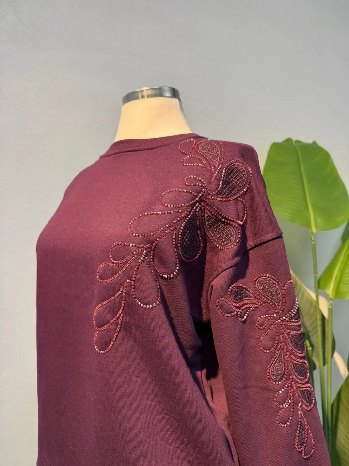 Taş Detaylı Sweat Mor - Entare Butik Taş Detaylı Sweat Mor - Entare Butik