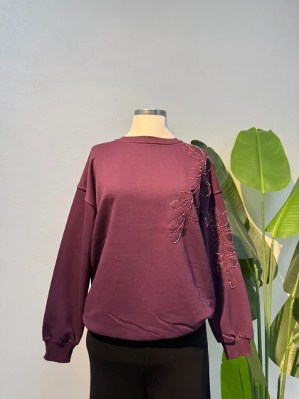 Taş Detaylı Sweat Mor - Entare Butik