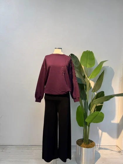 Taş Detaylı Sweat Mor - Entare Butik