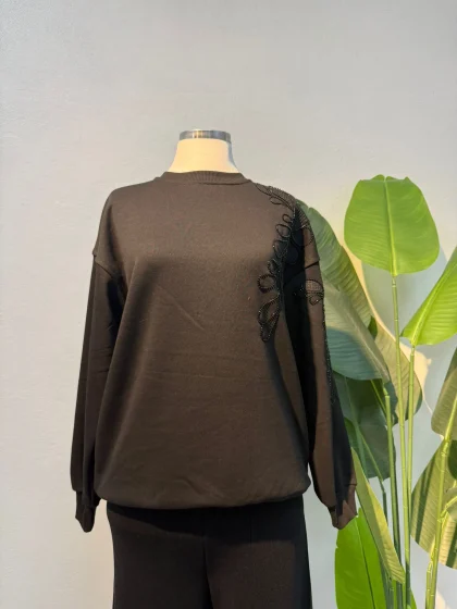 Taş Detaylı Sweat Siyah - Entare Butik