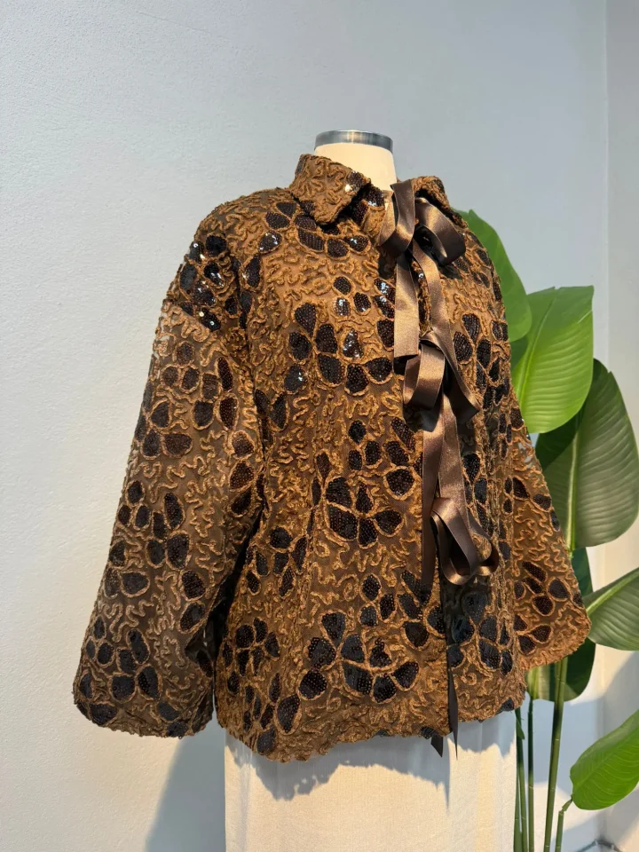 Taşlı Fiyonk Ceket Kahverengi - Entare Butik