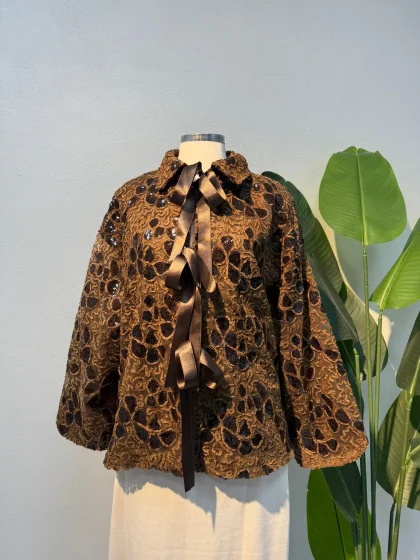 Taşlı Fiyonk Ceket Kahverengi - Entare Butik