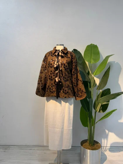 Taşlı Fiyonk Ceket Kahverengi - Entare Butik