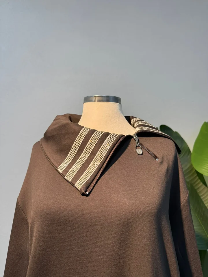 Yaka Detay Takım Kahverengi - Entare Butik