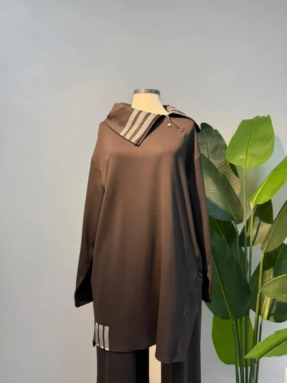 Yaka Detay Takım Kahverengi - Entare Butik