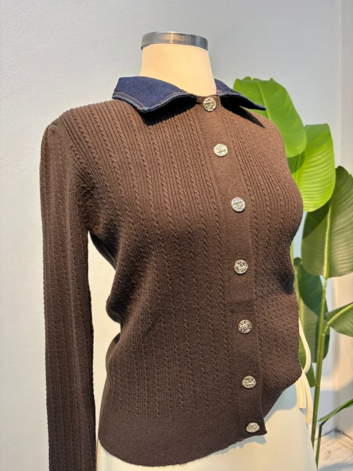 Kot Yaka Detaylı Triko Kahverengi - Entare Butik