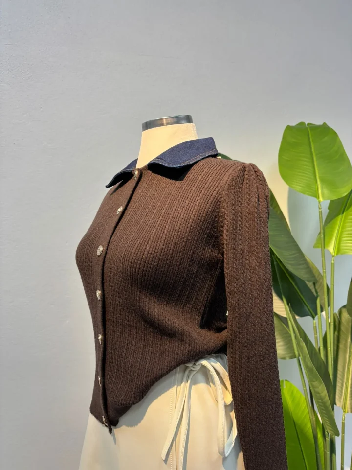 Kot Yaka Detaylı Triko Kahverengi - Entare Butik