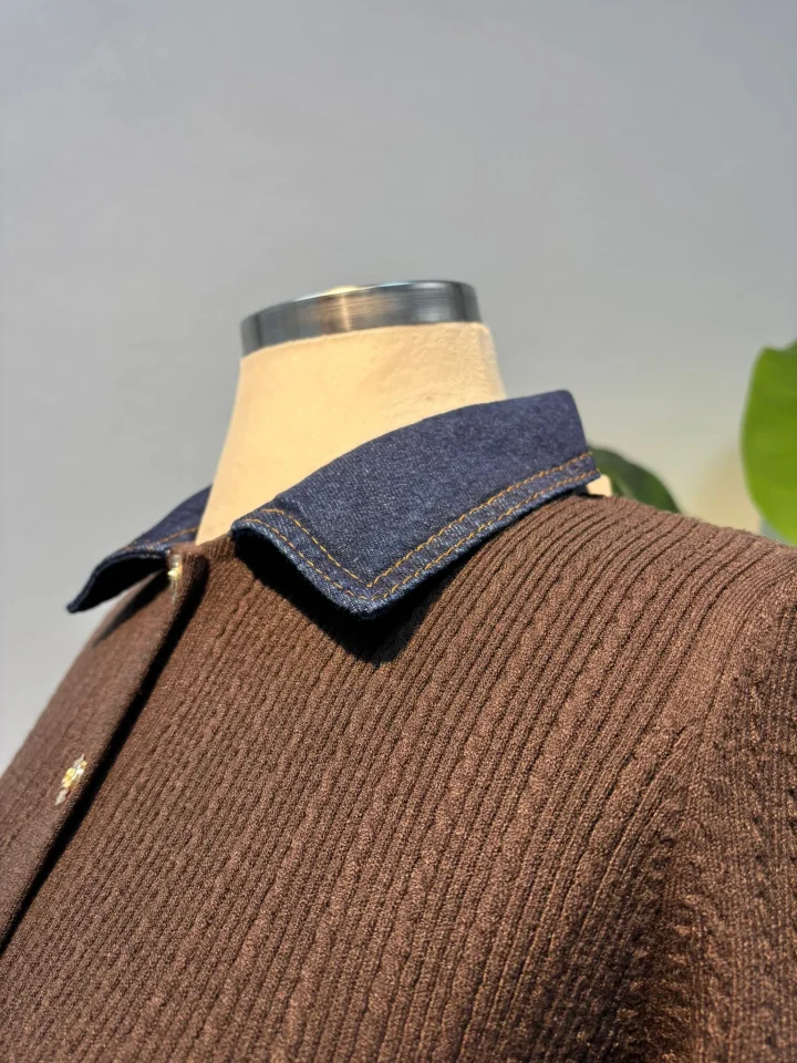 Kot Yaka Detaylı Triko Kahverengi - Entare Butik