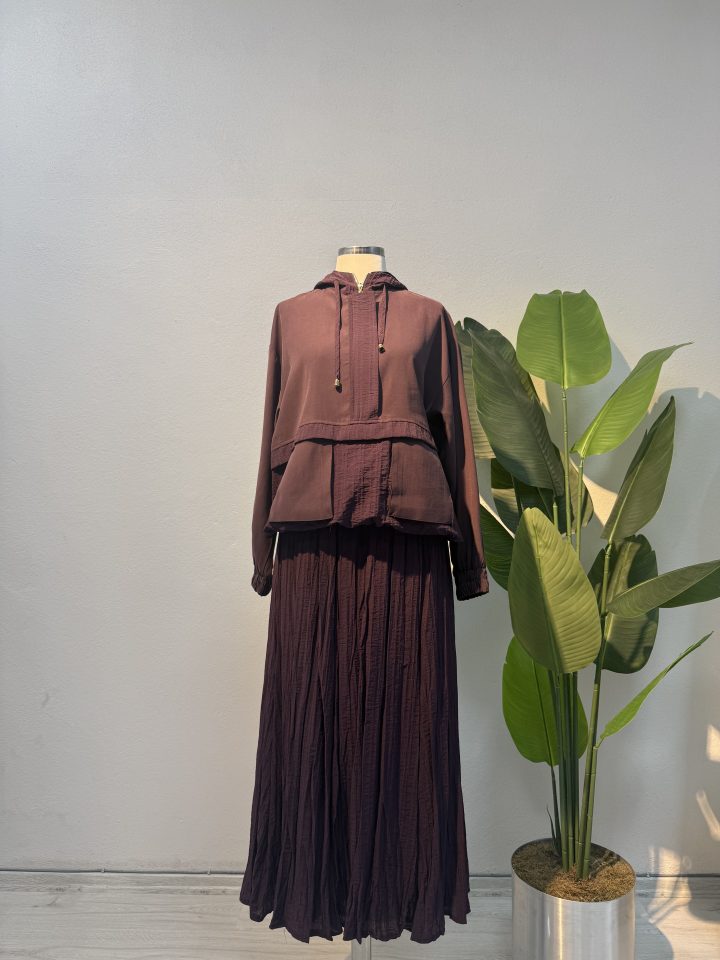 Spor Beli Büzgülü Etekli Takım – Mürdüm